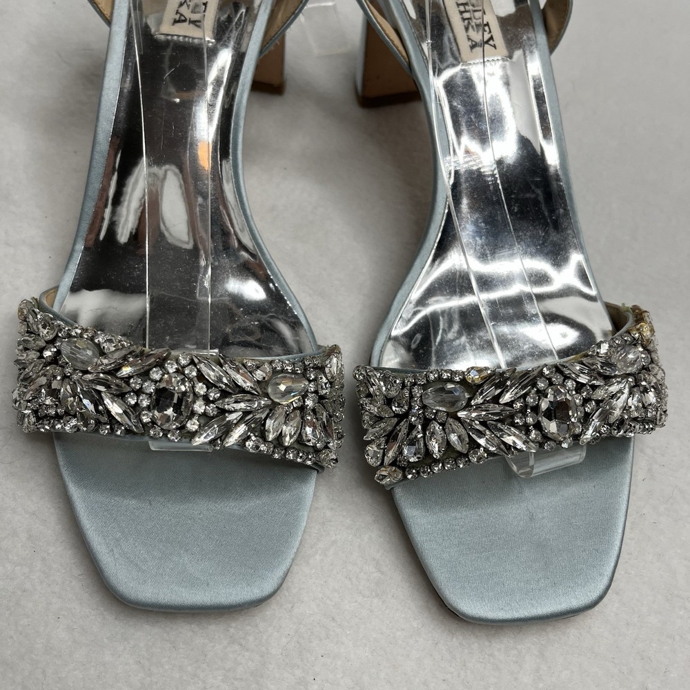 Badgley Mischka Harriet Blue Jeweled Ankle Strap Heel Women's 8 Prom Hoco - Picture 5 of 11